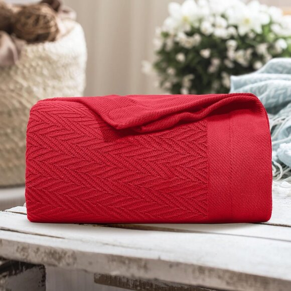 NEW THREAD SPREAD Organic Cotton Herringbone King Size Blanket - Picture 4 of 4